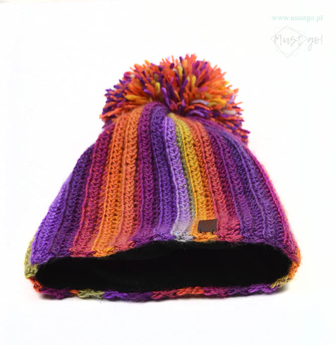 Czapki MustGo Rainbow ciepła zimowa Wełniana czapka damska z pomponem ręcznie na drutach szydełku Tęczowa pompon