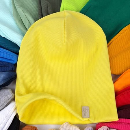 Lekka czapka damska męska żółta cytrynowa, czapki, kolorowe czapki damskie ze ściągacza prążka