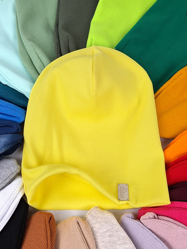 Lekka czapka damska męska żółta cytrynowa, czapki, kolorowe czapki damskie ze ściągacza prążka